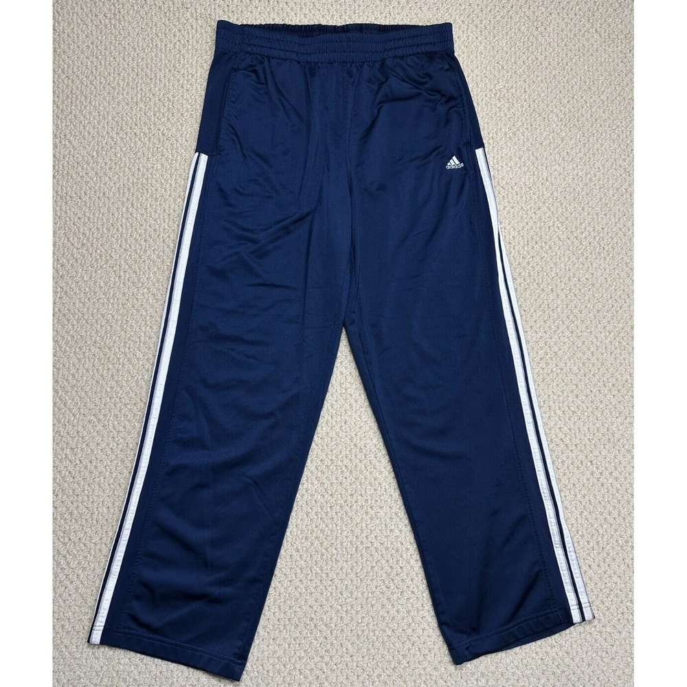 Vtg Adidas Pants Mens L x 31" Navy White Tri-Stripe Track Warmup Tricot Athletic